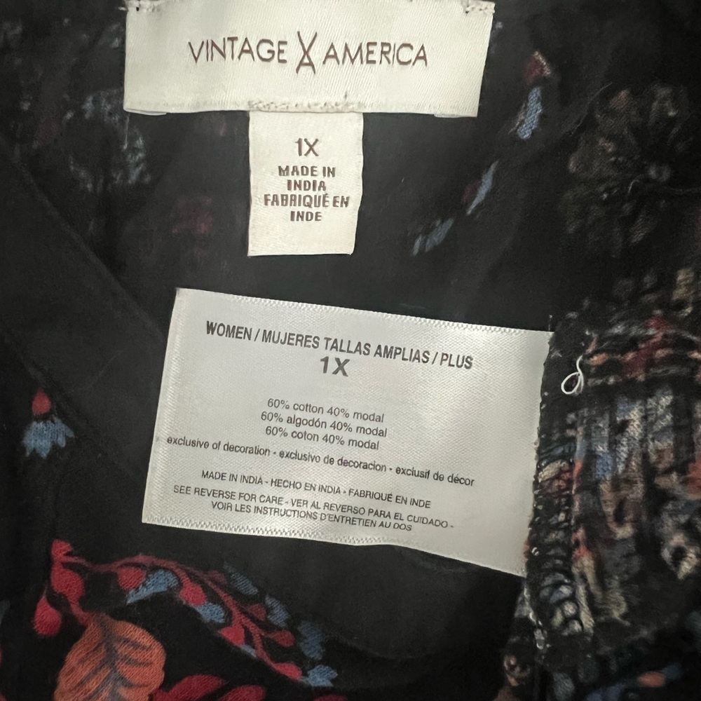 VINTAGE AMERICA Tunic 1X Black Floral Long Sleeve - Picture 5 of 6
